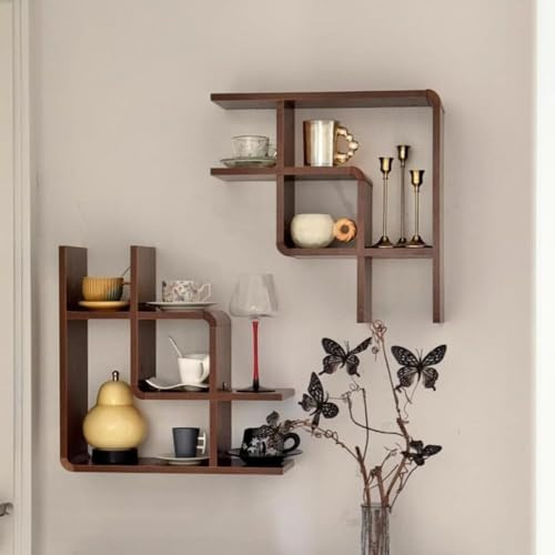 Generisch Tassenhalter, Vintage 2-teiliges Wand-Tassenhalter-Set aus Holz – Rustikales Aufbewahrungsregal und Ausstellungsfläche für Teestube und Wohnzimmer – Kreative Deko-Idee in Braun