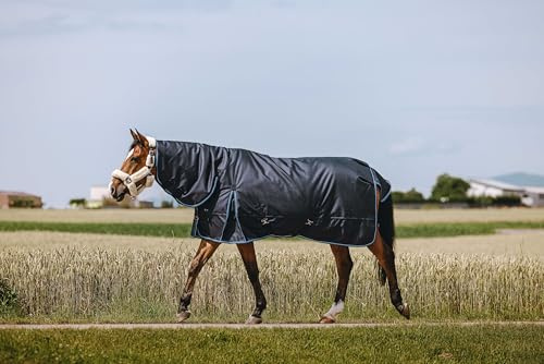 Ekkia Riding World Outdoordecke mit Halsteil Weidedecke ECO 600D Marineblau 0g Regendecke, Deckengröße 6'3/145cm