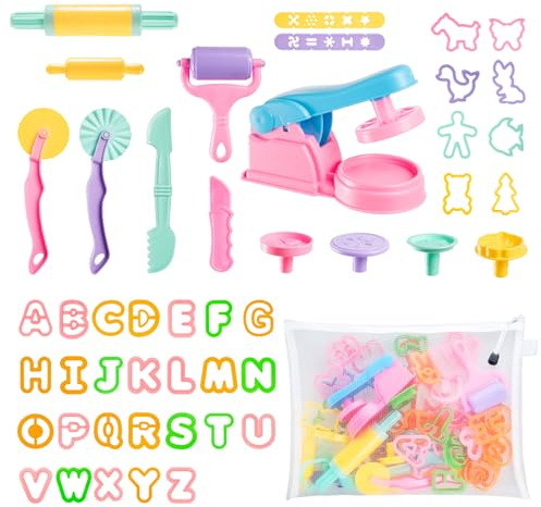 48Pcs Dough Tools and Cutters, Clay Dough Accessories with Storage Bag | Clay Cutters, Rollers, Extruders, Molds, Creation Educational Toys Arts and Crafts Kits Gift