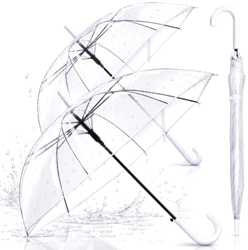 Hestya Transparenter Regenschirm Hochzeit 2er Set, Ø102 cm Automatik | Durchsichtiger Hochzeitsschirm für Braut & Brautjungfern, elegante Foto-Requisite für Hochzeitsfotos & Fotoshooting