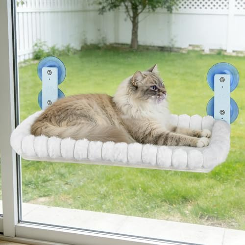 YooxArmor Hamac Chat Fenetre Pliable,Supporte 20kg,60×36CM | avec Structure Métallique Robuste & 4 Ventouses,Conception Sans Fil,Housse Reversible