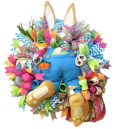 Osterkranz mit Hase Hintern Ohren, Ostern Kranz mit Hase Frühlingskranz Osterkranz Haustür Tür Willkommenskarte Türkranz an Der Haustür Verziert Beleuchtet Deko Frühling Osterhasen Wreath