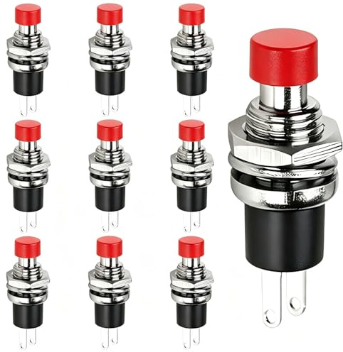 VISSQH 10 Piezas Momentáneo Interruptor a Pulsador 2 polos micropulsador 1A 250V AC SPST cerrado normal Mini Interruptor(rojo)