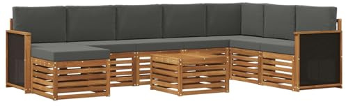 vidaXL Outdoor-Sofagarnitur mit Kissen 7 pcs Natur und Anthrazit, Garten-Sofa, modernes Outdoor-Sofa, langlebige Lounge-Ausstattung für entspannende Terrassensitze