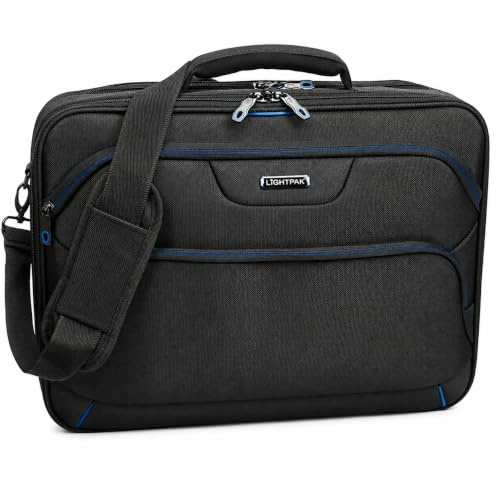Lightpak 46029 Executive Line laptopväska Lima, tillverkad av polyester, notebookväska för bärbara datorer upp till 17 tum, affärsväska, väska, axelväska, axelrem, ca 44 x 31 x 13 cm, svart, svart,
