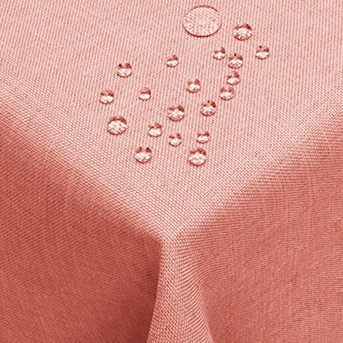 DecoHomeTextil Leinen Optik Tischdecke Eckig 110 x 140 cm Altrosa | wasserabweisend, fleckenabweisend, abwaschbar, Lotuseffekt