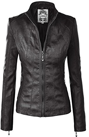Made By Johnny MBJ WJC877 Womens Panelled Faux Leather Moto Jacket XL Black