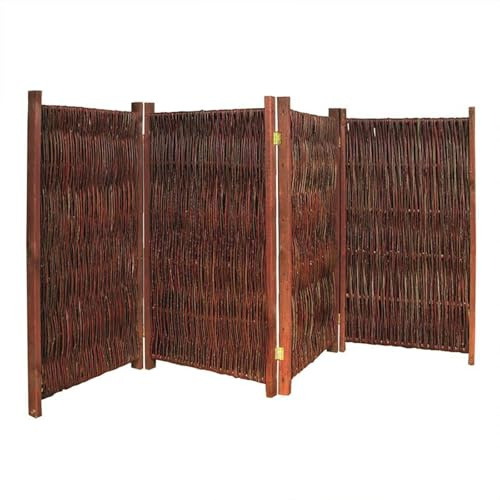NOOR Weiden Paravent - klappbarer Sichtschutz 4-teilig - 150 x 180 cm | Geflochtene Trennwand mit Kiefernholzrahmen - natürlicher, wetterfester Sicht- & Windschutz für Garten, Terrasse & Balkon