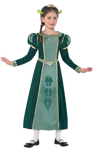Smiffys Kinder Shrek Prinzessin Fiona Kostüm, Kleid, Haarband mit Diadem und Ohren, Shrek, 20491