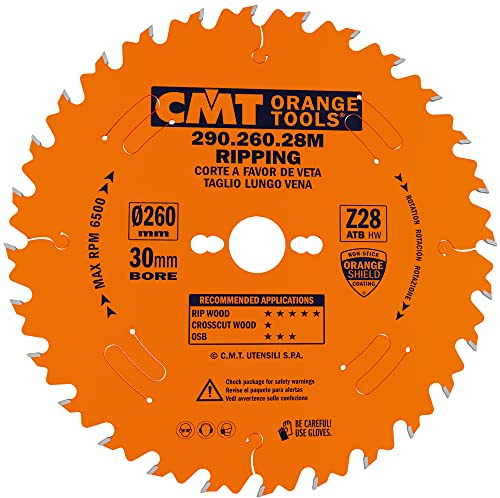 CMT ORANGE TOOLS 290.260.28M - HM-KREISSÄGEBLATT - LÄNGSSCHNITT 260X2.8X30 Z=28 10° WECHSELZAHN