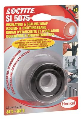 Loctite SI 5075 Isolier- und Dichtungsband, Selbstverschweißendes Silikonband für temporäre Reparaturen an flexiblen Schläuchen und Rohren, -54°C - +260°C, 2,5 cm x 4,27 m, Schwarz