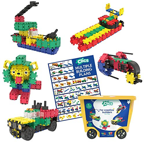 Clics Konstruktionsspielzeug für Kinder ab 3 Jahre, kreatives Lernspielzeug im 560 Teile Set, Bausteine für Mädchen und Jungen, Montessori STEM-Spielzeug, Langlebige Spielzeug aus recyceltem Material