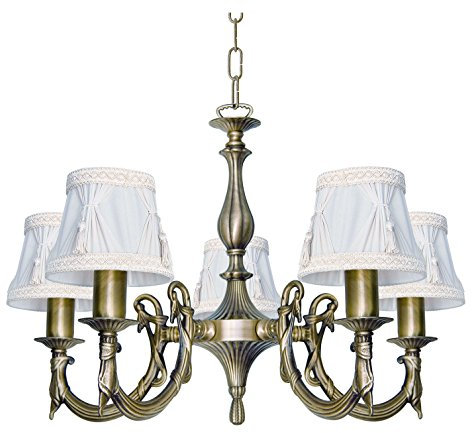 Licht-Erlebnisse Premium Kronleuchter Hängeleuchte aus Messing bronziert Jugendstil E14 bis 40W 230V Stoff gewebt Wohnzimmer Esszimmer Lampe Leuchte Beleuchtung Pendelleuchte Pendellampe Hängelampe