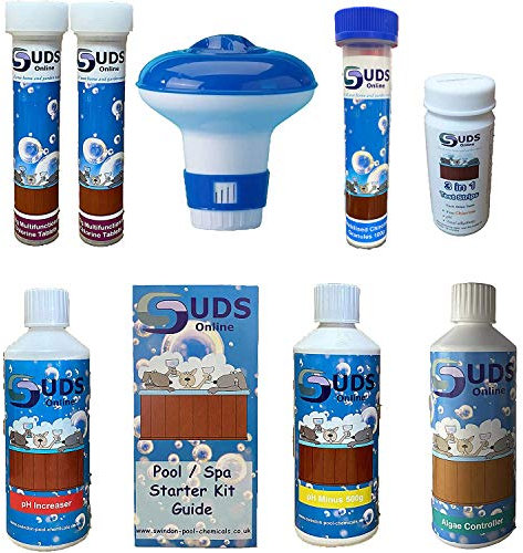Suds Online Swimming Pool Starter Kit 500G- Includes Chlorine Tablets, pH+, pH-, Algaecide & Strips including floating dispenser