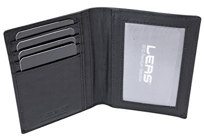 LEAS Ausweishülle Scheckkartenmappe Ausweismappe dünn mit RFID Schutz, Fahrzeugscheinmappe KFZ Mappe flach mit RFID Folie Echt-Leder, schwarz