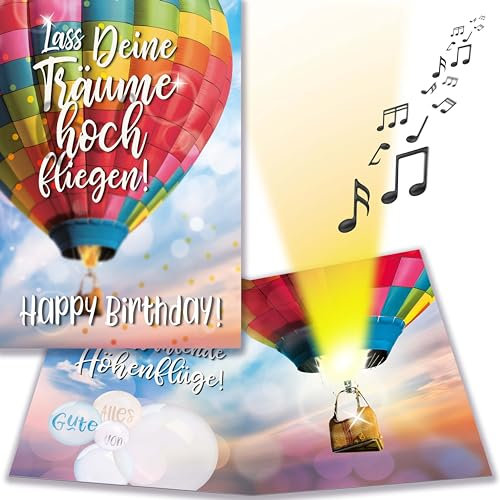 bentino Geburtstagskarte XL mit Musik und LICHT-Effekt, DIN A4 Set mit Umschlag, romantische Glückwunschkarte aus hochwertigem Papier, Musik in toller HiFi Qualität, hochwertige Grußkarte