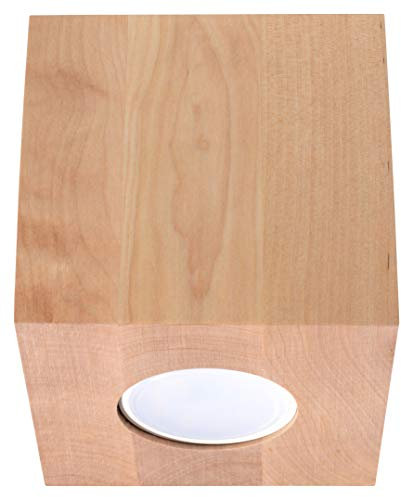 Sollux Lighting Quad Deckenleuchte | Modernes Design Mit Rechteckigem Schirm | Aus Holz Mit Austauschbarem GU10-Leuchtmittel, 1 x 40 W | Naturholz, 10 x 10 x 10 cm