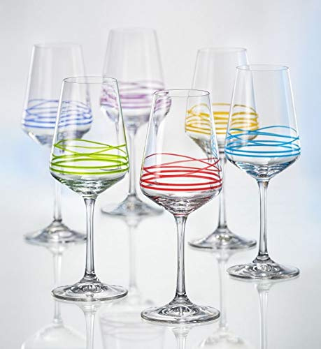 Bohemia Weingläser Kristall, Weinglas, Model Wave, 350 ml, 6er Set, Mehrfarbig