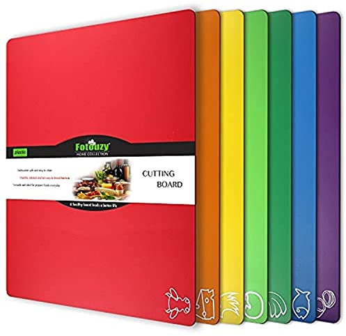 Kunststoff-Schneidebretter für die Küche, Fotouzy Flexible Schneidematten Spülmaschinengeeignet, Rutschfeste Rückseite, BPA-frei, 7 Stück