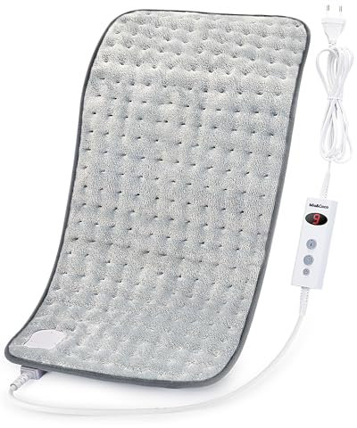 Mia&Coco Heizkissen mit Abschaltautomatik 1,5 Stunden für Rücken Nacken Schulter Elektrisch Wärmekissen 10 Stufen Temperaturstufen Schnell Heiztechnik, 30x60cm Komfort Grau