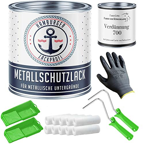 Metallschutzlack SEIDENMATT Melonengelb RAL 1028 Gelb Metalllack Metallfarbe Metallschutzfarbe mit Lackier-SET (X300) und Verdünnung (1 L) // Hamburger Lack-Profi (5 L)