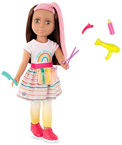 Glitter Girls - Lara - 36 cm Bewegliche Friseurpuppe Lara - Braunes und rosa Haar - Regenbogen-Outfit - Haartrockner, Haarspangen und Haarstyling-Zubehör - 3 Jahre +