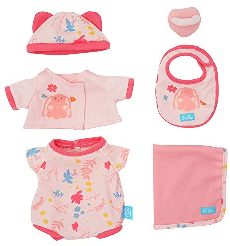 Manhattan Toy Baby Stella Willkommen Baby 6 Stück Bringing Home Babypuppen-Set mit Hut, Lätzchen, Strampler, Strickjacke, magnetischem Schnuller und Decke