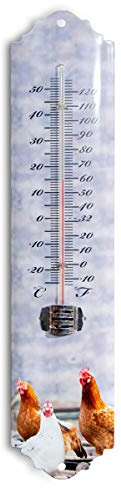 Antikas - Tierthermometer, aus Eisen, Hellblau Lackiert, Hühner Motiv