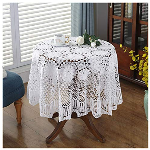 GHJL 100% Baumwolle Handgefertigte Tischdecke Gehäkelt Tischtuch Tisch Cover Quadratische Runde Rechteckige Deckchen Spitze Tischwäsche, Weiß Beige Tischtücher