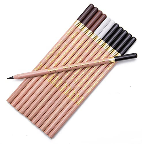 Set di 12 matite colorate professionali a carbone, colore bianco, nero, marrone, set da disegno, matite per pittura artistica, matite per disegno, schizzi, ombreggiature, matite a gesso per