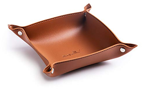 SANQIANWAN Schmucktablett aus PU-Leder für Damen und Herren, tragbarer Eingangstisch und Nachttisch, Schreibtisch, Auffangbehälter, Reise-Teller für Schlüssel, Geldbörse, Uhr, Münze (Braun-B)