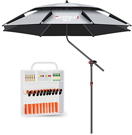 Sonnenschirm, Gartenschirm, 360° Schwenkbar, 8 mm nativer Faserknochen, 0 Durchlässigkeit, Doppelte Belüftung, Angelschirm, für Rasen, Deck, Hinterhof, Pool, UV-Schutz 50+ ( Color : Grey , Size : 2m )