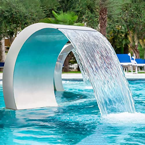 JENLER Poolbrunnen aus Edelstahl 304, silberfarben, für Boden, Pools, Garten, Outdoor, Wasserfälle, durchscheinend, absteigend, Teichwasser, 59,9 cm Höhe