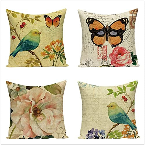 Kissenbezug 45x45cm 4er SetBoho Wohnzimmer Outdoor Deko, Schlafzimmer Zimmer Dekor Kissenhülle Kissenbezüge mit Verstecktem Reißverschluss, Couchkissen, Sofakissen Weinachten Schmetterlingsvogel
