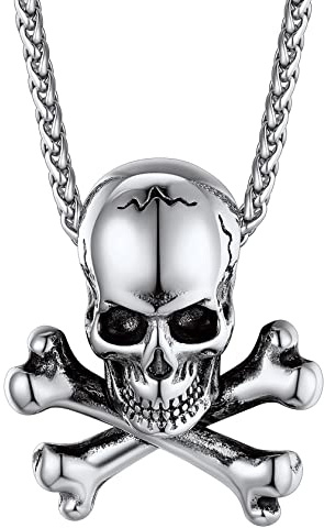 ChainsHouse Skull Necklace for Men Women Stainless Steel Gothic Punk Pirate Jewellery Skeleton Chain
