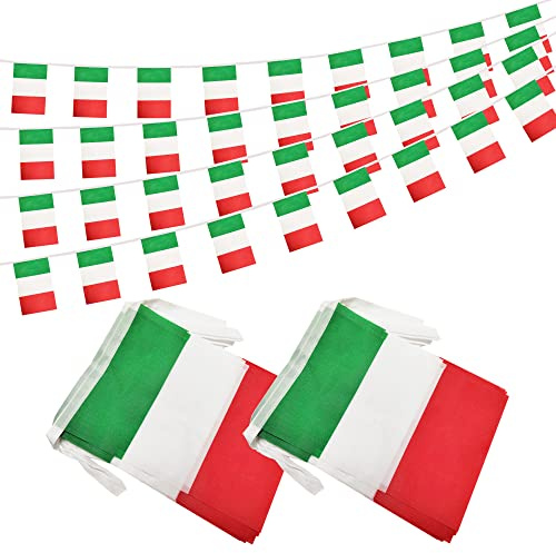 Cuerda de bandera italiana de 100 pies, mini bandera de Italia, para fiestas, tiendas y bares, decoraciones al aire libre, 76 banderas