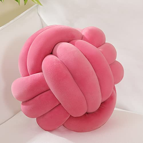 ZAKUN Knot Pillow Ball, Soft Round Throw Pillow Cushion Home Decorative Ball Pillows, Handmade Plush Throw Knotted Pillow for Home Décor Play Knot Ball(10.6inches,Rose red)