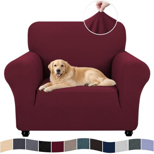 Ystyle Sofa überzug 1 Sitzer Mit Armlehne, Stretch Sofabezug rutschfest, Modern Sofa Cover Für Hunde Haustiere, Atmungsaktiv Couch überzug Mit Elastic Bottom, Bordeaux