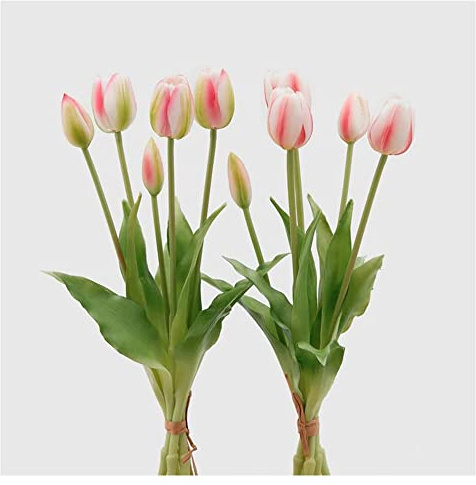 EDG Enzo de Gasperi Tulipano gommoso Fiore Artificiale per Decorazione da Esterno, Bouquet 5 Tulipani Finti 2 Varianti Bianco/Fucsia