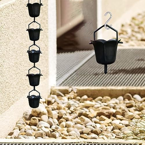 NUNETH Regenkette Kupfer-Regenketten Schwarz, Wasserfall-Regenfängerkette, Gartendekorationsset mit Haken, Außenablaufrinne, Fallrohr, Regenwasserauffangbehälter (Size : 4m/11.8ft)