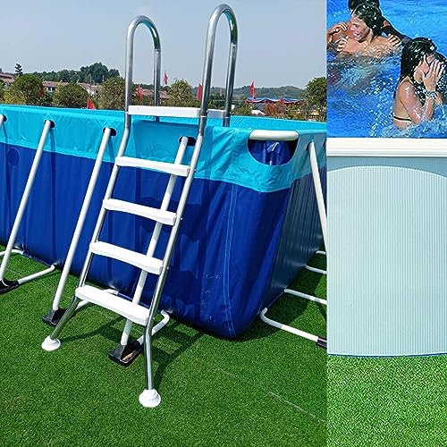BOTOWI 4-Stufige Poolleiter, Oberirdische Schwimmbadleiter 135 cm, Korrosionsbeständiger Edelstahl-Metallrahmen Mit Strapazierfähigen, Rutschfesten Kunststoffstufen, Gewichtskapazität 500 Lbs