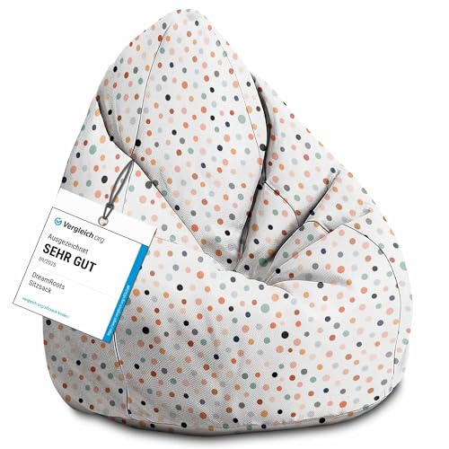 DreamRoots Sitzsack Kinder 80x80x120, Pastel Dots | Bean Bag Kinder mit Lehne, Hocker & Bezug, Sitzkissen Boden, Bubibag, mit Füllung, Kinderzimmer