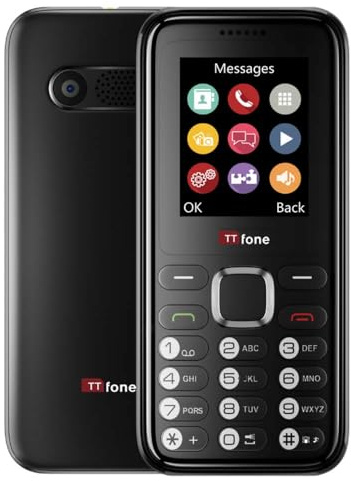 TTfone TT150 Unlocked Basic Mobile Phone UK Sim Free with Bluetooth, Long Battery Life, Dual Sim with camera and games, easy to use, Pay As You Go (EE, with £10 Credit, Black)