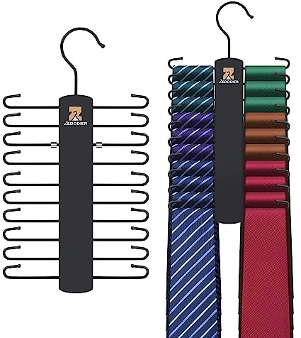 ZEDODIER 2 Pack Tie Hanger with 40 Hooks, Space Saving Necktie Organizer for Men, Large Capacity Tie and Belt Wooden Hanger for Closet, Black