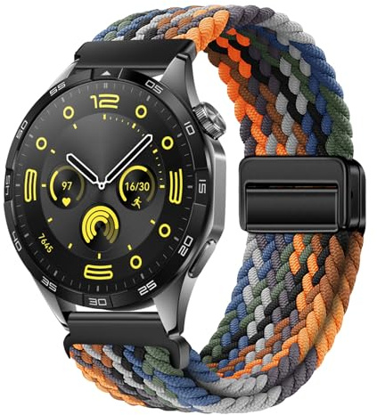 XMUXI Nylon Straps Compatible with Huawei GT6 46mm/GT5/GT4 46mm/GT3 Pro/GT2e Wrist Strap, 22mm Magnetic Stretch Sport Band for Garmin Venu 4 Watch Strap/Venu 3 2/Forerunner 255/265