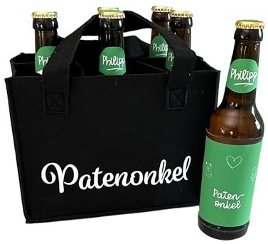 Flaschenträger | Patenonkel | Personalisierte Bierlabels mit Rubbellos | Willst du mein Patenonkel sein? | Aufkleber (Flaschenträger und 6 Kronkorkensticker)
