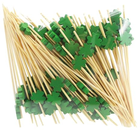 ENLACE Glück Kleeblatt Cocktailspieße 100 Stück Fingerfood Spieße 12cm,St. Patrick's Day Cocktail Deko,Holzspieße Obstspieße,Holz Zahnstocher Partypicker,Burger Spieße Cocktail Sticks