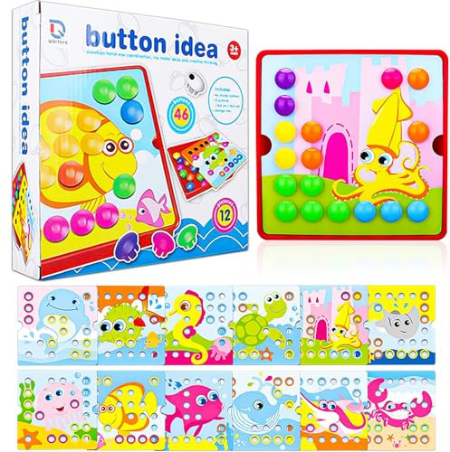 Delsen Mosaik Steckspiel für Kinder,Mosaik Bastelset Kinder ab 2 3 4 Jahre,Lernspielzeug Steckmosaik mit 50 Steckperlen und 13 Karten,Kreatives Pädagogisches Lernspielzeug