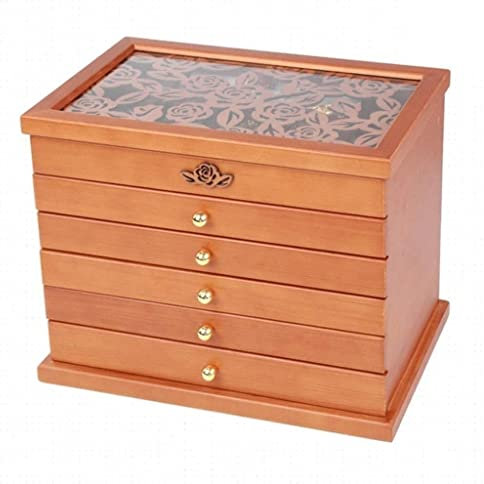Schmuckkästchen Schmuckbox Schmuckschatulle 6-lagiger Schmuck-Organizer Aus Massivem Holz Mit 5 Schubladen, Große Schmuckablage Aus Holz Für Damen. Schmuckkasten Schmuckaufbewahrung Schmuckkoffer (Co