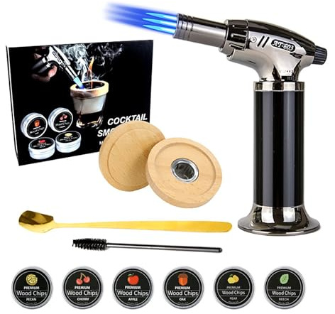Kit de Fumoir Cocktail, MKNZOME Kit de Fumoir à Whisky à l'ancienne avec 4 Saveurs de Copeaux de Bois Ensemble Fumeur Cocktail Cadeau d'anniversaire Noël Fête des Pères pour Homme, Papa, Mari